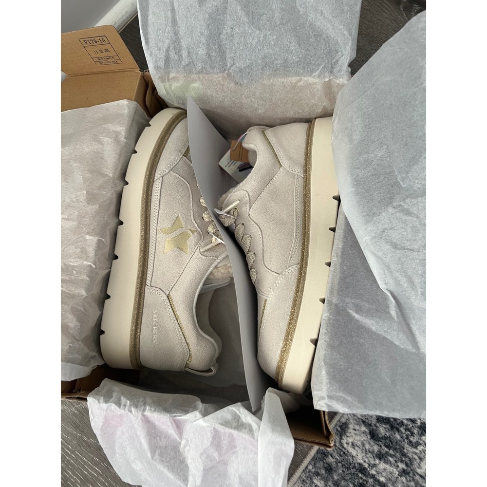 NEW Skechers Street Hikers Women 10 Natural Star Glitter Faux Fur 169188